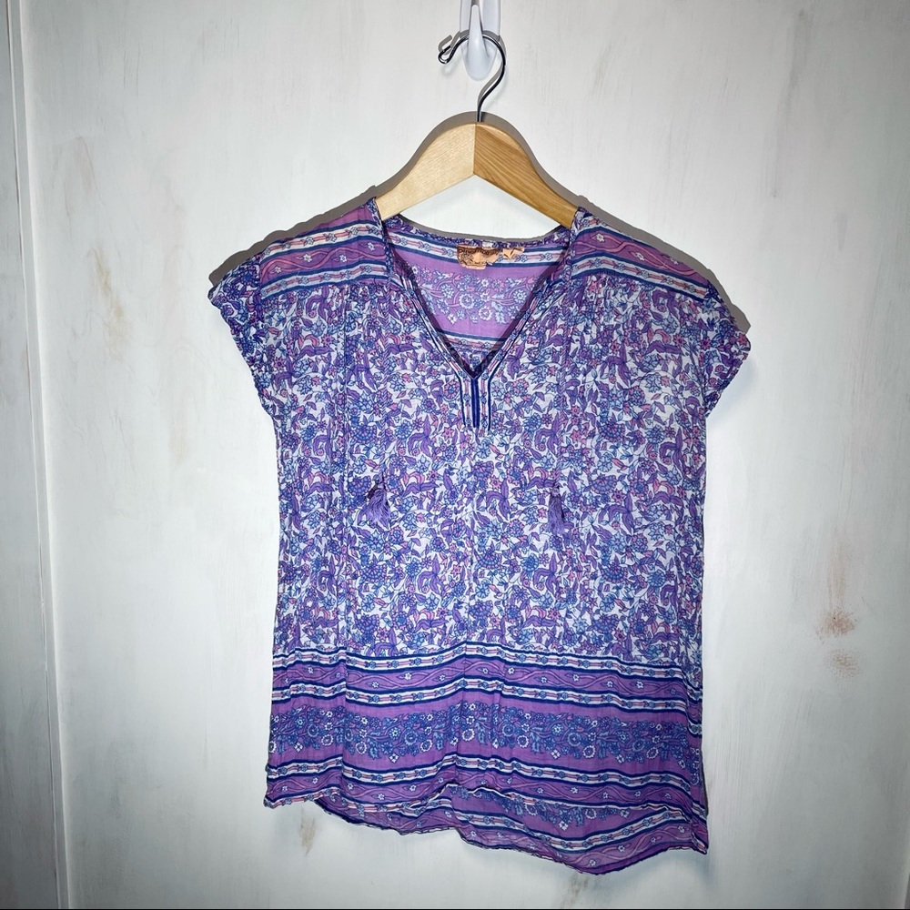Pinotnoir Vintage Bohemian Sleeveless Cotton Lavendar Top